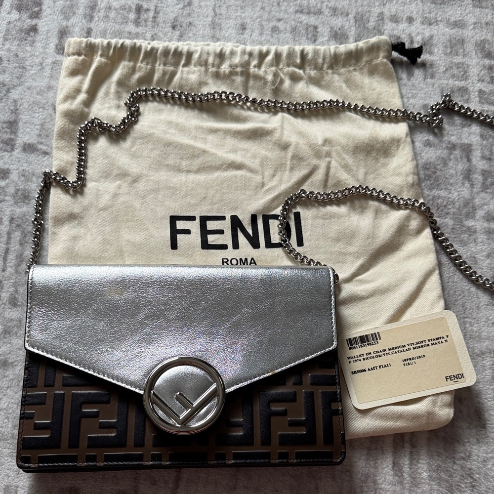 Fendi Metallic Silver and Black Clutch
